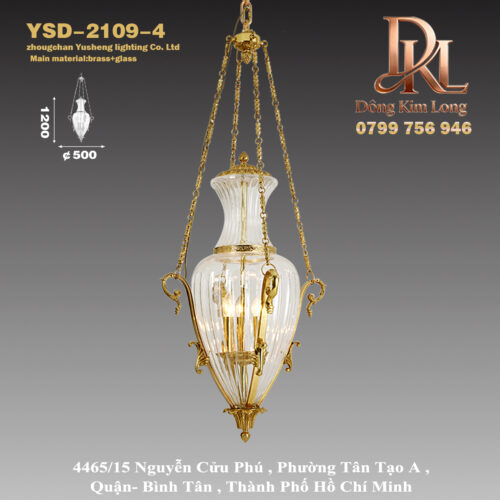 YSD-2109-4 Đèn chùm bằng đồng toàn phần kiểu biệt thự sang trọng châu Âu, đèn lồng thủy tinh, đèn hành lang, đèn tiền sảnh, đèn ban công, đèn cổ điển mới YSD-2109-4