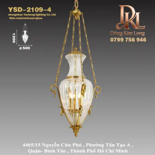 Đèn chùm bằng đồng toàn phần kiểu biệt thự sang trọng châu Âu, đèn lồng thủy tinh, đèn hành lang, đèn tiền sảnh, đèn ban công, đèn cổ điển mới YSD-2109-4