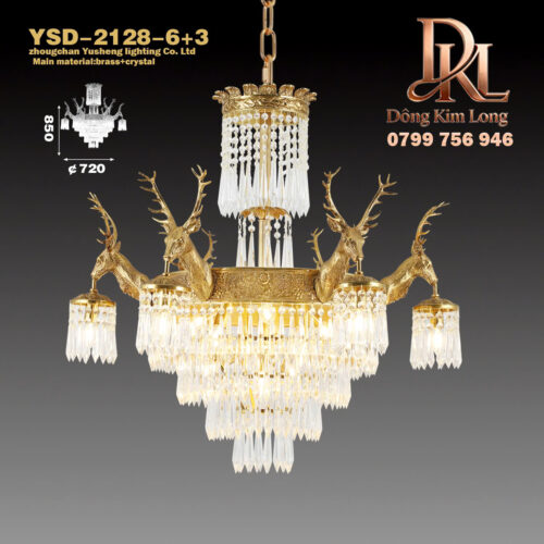 YSD-2128-6+3 灯头数9个 颜色加州红 Đèn chùm pha lê đồng nguyên khối kiểu Pháp, phòng khách gác xếp sang trọng cổ điển kiểu châu Âu, biệt thự song lập kiểu Pháp YSD-2128-6+3