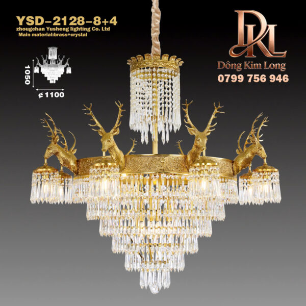 YSD-2128-8+4灯头数13个眼色加州红 Đèn chùm pha lê đồng nguyên khối kiểu Pháp, phòng khách gác xếp sang trọng cổ điển kiểu châu Âu, biệt thự song lập kiểu Pháp YSD-2128-8+4