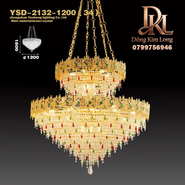 Đèn chùm phòng ngủ phong cách châu âu mạ vàng đồng pha lê biệt thự  nhà hàng đèn Pháp sang trọng hiện đại - YSD-2132-1200