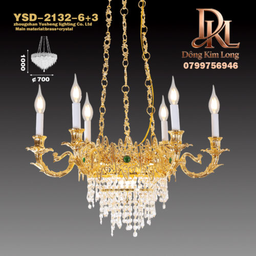 YSD-2132-6+3 Đèn chùm pha lê Pháp đèn phòng khách sang trọng, đèn phòng ngủ phong cách châu Âu cổ điển sang trọng ,đèn nhà hàng khách sạn biệt thự YSD-2132-6+3