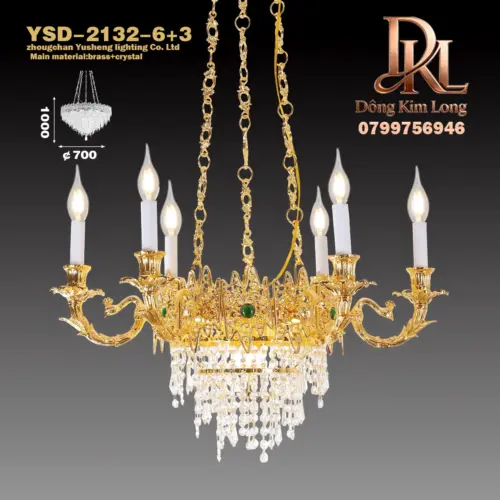 Đèn chùm pha lê Pháp đèn phòng khách sang trọng, đèn phòng ngủ phong cách châu Âu cổ điển sang trọng ,đèn nhà hàng khách sạn biệt thự YSD-2132-6+3