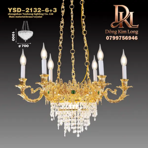 Đèn chùm pha lê Pháp đèn phòng khách sang trọng, đèn phòng ngủ phong cách châu Âu cổ điển sang trọng ,đèn nhà hàng khách sạn biệt thự YSD-2132-6+3