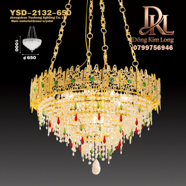 Đèn chùm pha lê đồng nguyên khối kiểu Pháp màu kem phong cách đồng quê phòng ngủ /phòng khách/ phòng thay đồ sang trọng /đèn lối vào -YSD-2132-650