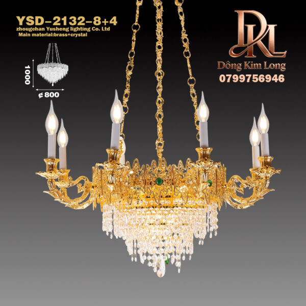 YSD-2132-8+4 Đèn chùm pha lê Pháp đèn phòng khách sang trọng, đèn phòng ngủ phong cách châu Âu cổ điển sang trọng ,đèn nhà hàng khách sạn biệt thự YSD-2132-8+4