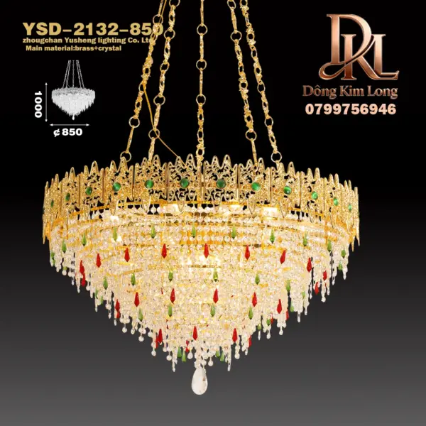 Đèn chùm pha lê đồng nguyên khối kiểu Pháp màu kem phong cách đồng quê phòng ngủ /phòng khách/ phòng thay đồ sang trọng /đèn lối vào -YSD-2132-850