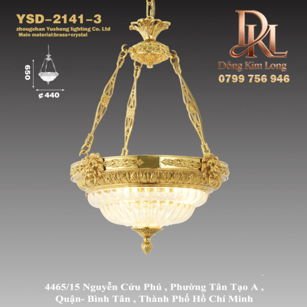 YSD-2141-3 Đèn chùm đồng nguyên chất phong cách châu Âu cho biệt thự sang trọng, đèn pha lê cho lối vào, hành lang, phòng khách và ban công, đèn tân cổ điển YSD-2141