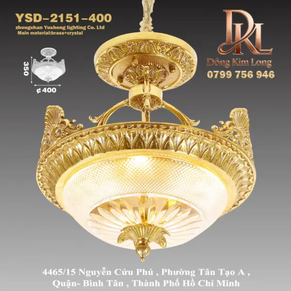 Đèn chùm bằng đồng nguyên chất phong cách châu Âu cho biệt thự sang trọng, đèn trần pha lê, đèn hành lang, đèn tiền sảnh, đèn ban công, đèn cổ điển mới YSD-2109-4