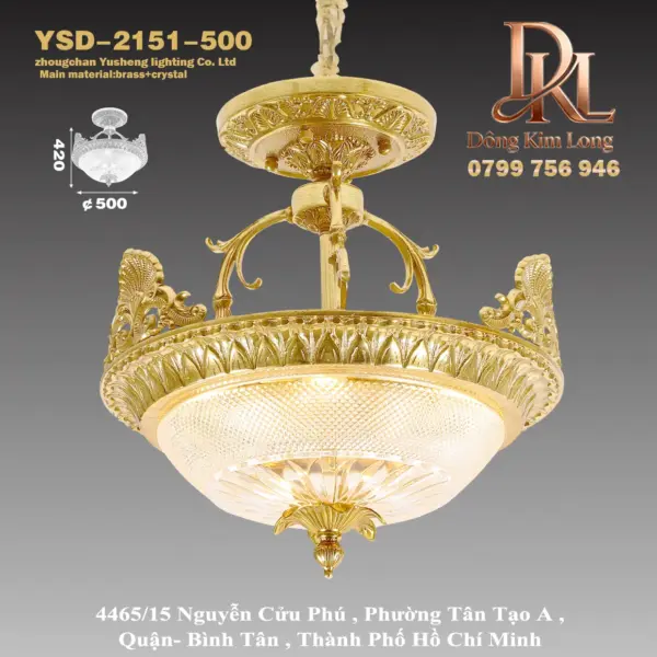 Đèn treo trần bằng đồng nguyên chất kiểu châu Âu sang trọng cho biệt thự, đèn ốp trần pha lê, đèn hành lang, lối vào, ban công, đèn cổ điển mới YSD-2151-4-4