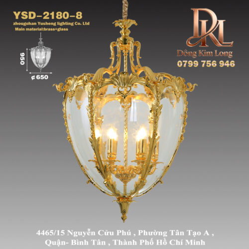 YSD-2180-8 Đèn chùm đồng nguyên chất phong cách châu Âu, đèn lồng kính cho hành lang, tiền sảnh, ban công, đèn tân cổ điển YSD-2180-8