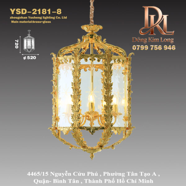 YSD-2181-8 Đèn chùm đồng nguyên chất phong cách châu Âu, đèn lồng kính cho hành lang, tiền sảnh, ban công, đèn tân cổ điển YSD-2180-8