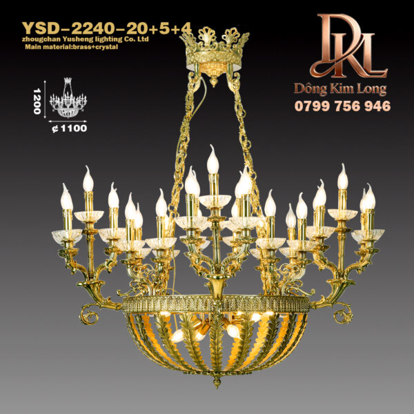 Đèn chùm kiểu Pháp phòng khách phong cách Châu Âu ,đèn đồng biệt thự nguyên chất sang trọng cổ điển Mỹ, đèn chùm toàn bộ bằng đồng, phòng ngủ, nhà hàng ,phòng làm việc YSD-2240-20+5+4