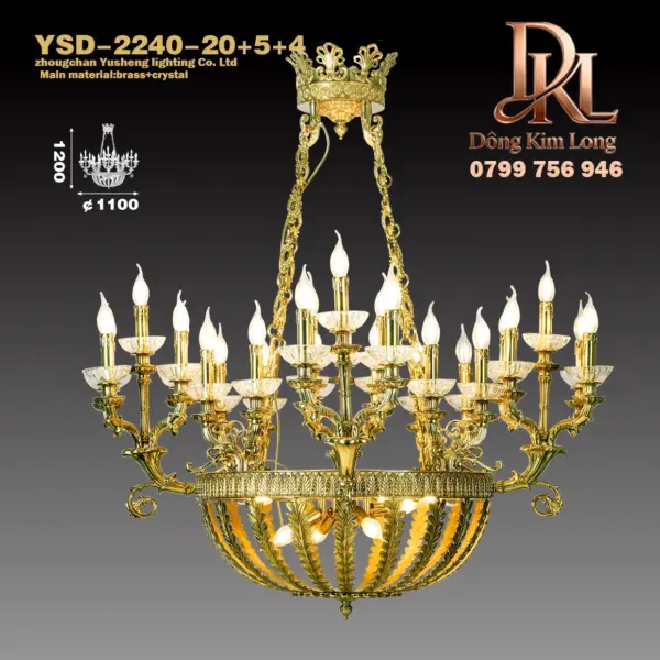 Đèn chùm kiểu Pháp phòng khách phong cách Châu Âu ,đèn đồng biệt thự nguyên chất sang trọng cổ điển Mỹ, đèn chùm toàn bộ bằng đồng, phòng ngủ, nhà hàng ,phòng làm việc YSD-2240-20+5+4