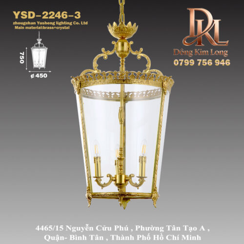 YSD-2246-3 Đèn chùm bằng đồng kiểu Châu Âu với lồng kính, đèn hành lang, đèn tiền sảnh, đèn ban công, đèn tân cổ điển YSD-2246-3