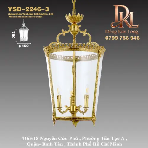 Đèn chùm bằng đồng kiểu Châu Âu với lồng kính, đèn hành lang, đèn tiền sảnh, đèn ban công, đèn tân cổ điển YSD-2246-3