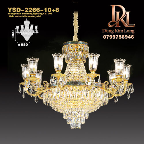 YSD-2266-10+8 Đèn chùm bằng đồng mạ vàng kiểu Pháp, đèn pha lê cho phòng khách, sảnh và cầu thang biệt thự kiểu châu Âu, phòng ngủ và đèn phòng ăn YSD-2266-10