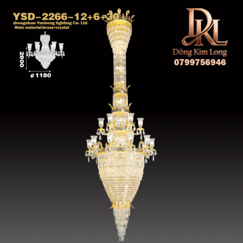 YSD-2266-12+6+30 Đèn chùm mạ vàng kiểu Pháp sang trọng bằng đồng toàn phần, đèn pha lê rỗng cho phòng khách, đèn cao cấp cho biệt thự, hành lang, cầu thang, phòng ngủ, phòng ăn YSD-2266-12+6+30