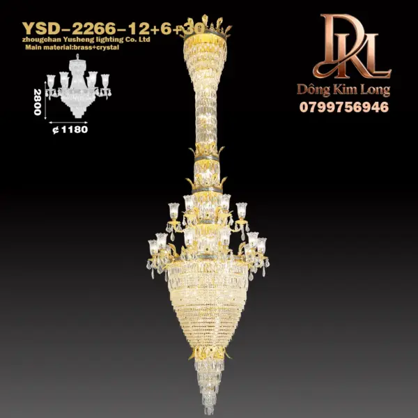 奢华法式镀金实心黄铜吊灯，镂空水晶吊灯，适用于客厅、别墅、走廊、楼梯、卧室、餐厅等高端照明 YSD-2266-12+6+30