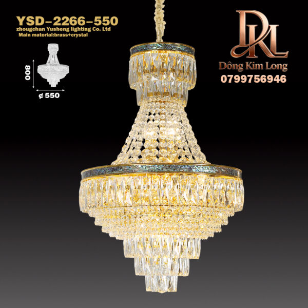 YSD-2266-550 Đèn trang trí sang trọng pha lê, đèn chùm phòng khách, đèn phòng ngủ bằng đồng nguyên chất 24K màu vàng, đèn phòng làm việc, phòng ăn, hành lang YSD-1925-550