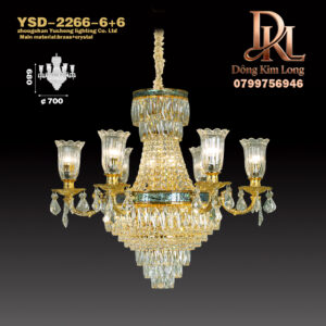 YSD-2266-6+6 Đèn chùm phòng khách pha lê trang trí sang trọng, bằng đồng nguyên chất mạ vàng 24K, cho tiệc cưới, nhà hàng và phòng ngủ YSD-2266-6+6