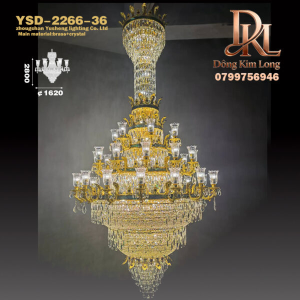 YSD-2266-97 Đèn chùm phòng khách biệt thự cao cấp bằng đồng nguyên chất với trang trí pha lê, đèn cầu thang YSD-2266-97