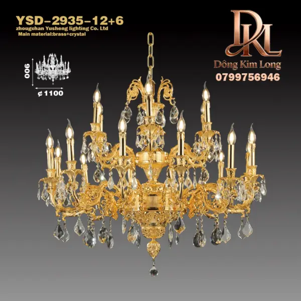 YSD-2935-12+6 Phòng khách biệt thự song lập phong cách Châu Âu, đèn chùm Trung Sơn, dự án sảnh khách sạn Pháp YSD-2935-12+6