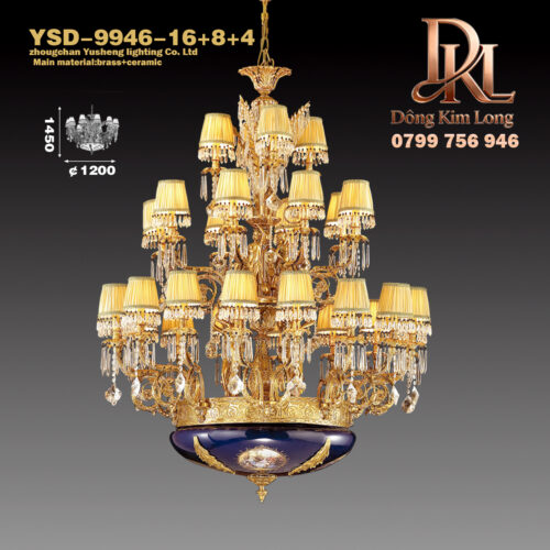 YSD-9946-16+8+4 Đèn chùm pha lê phòng khách sang trọng bằng đồng châu Âu phong cách Pháp toàn bộ biệt thự bằng đồng phòng khách ánh sáng sảnh đèn gốm hai lớp tùy chỉnh YSD-9946-16+8+4