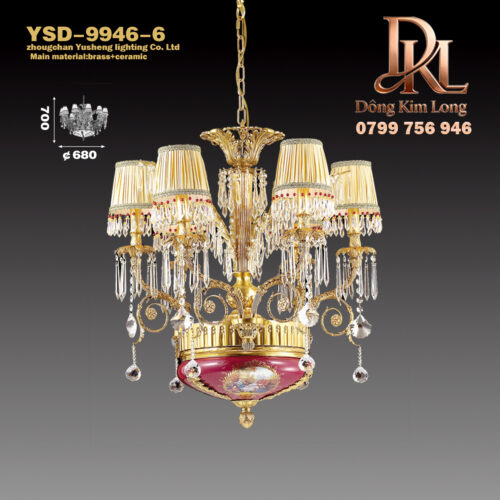 YSD-9946-6 Đèn chùm gốm sứ Pháp sang trọng châu Âu ,đồng nguyên chất ,phòng khách biệt thự pha lê đồng nguyên khối đèn đồng cổ điển cung điện Baroque YSD-9946-6