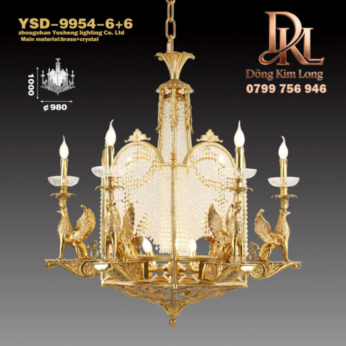YSD-9954-6+6 Đèn chùm pha lê phòng khách nhà hàng phong cách retro , đèn đồng kiểu Pháp, biệt thự sang trọng kiểu châu Âu YSD-9954-6+6
