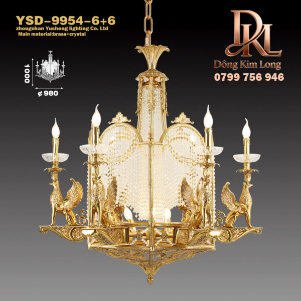 YSD-9954-6+6 Đèn chùm pha lê phòng khách nhà hàng phong cách retro , đèn đồng kiểu Pháp, biệt thự sang trọng kiểu châu Âu YSD-9954-6+6