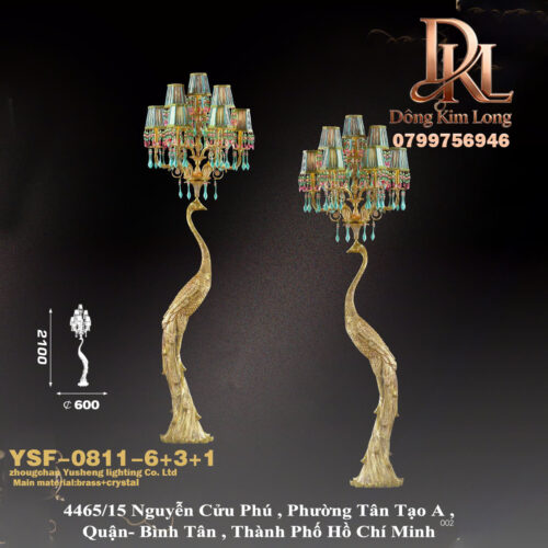 YSF-0811-6+3+1 Đèn cây đồng toàn bộ phong cách đồng quê cổ điển Pháp cho phòng khách, quầy lễ tân, biệt thự, phòng ngủ, phòng đọc sách phong cách cũ, phòng trà, trang trí công chim công YSF-0811-6+3_1