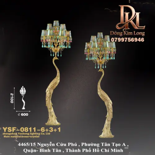 Đèn cây đồng toàn bộ phong cách đồng quê cổ điển Pháp cho phòng khách, quầy lễ tân, biệt thự, phòng ngủ, phòng đọc sách phong cách cũ, phòng trà, trang trí công chim công YSF-0811-6+3_1