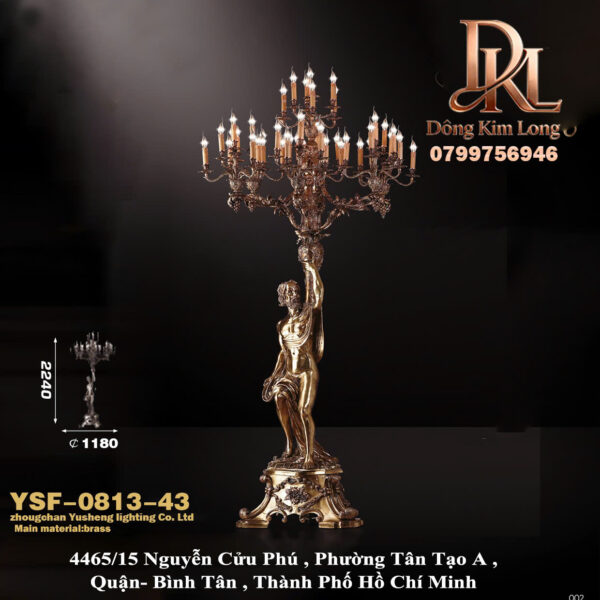 Đèn cây phong cách châu Âu cổ điển bằng đồng thau nguyên khối Barry với tượng nhân vật nâng đỡ YSF-0813-43