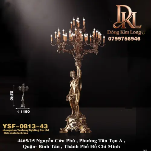 Đèn cây phong cách châu Âu cổ điển bằng đồng thau nguyên khối Barry với tượng nhân vật nâng đỡ YSF-0813-43