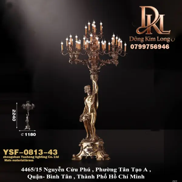 Đèn cây phong cách châu Âu cổ điển bằng đồng thau nguyên khối Barry với tượng nhân vật nâng đỡ YSF-0813-43