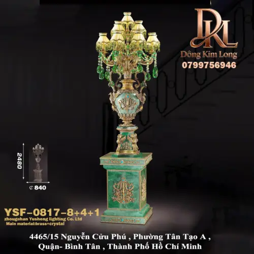 Đèn cây phong cách Pháp cho phòng khách, đèn chuyên dụng cho biệt thự cao cấp, đồ trang trí cao cấp bằng đồng nguyên chất YSF-0817-8+4+1
