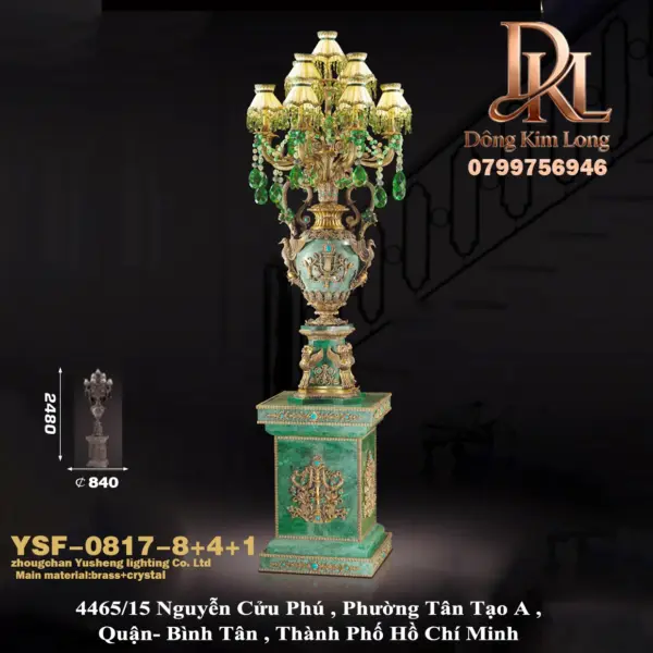 Đèn cây phong cách Pháp cho phòng khách, đèn chuyên dụng cho biệt thự cao cấp, đồ trang trí cao cấp bằng đồng nguyên chất YSF-0817-8+4+1