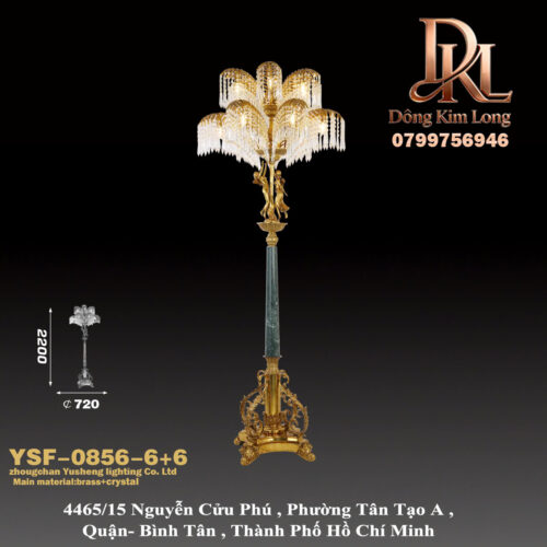 YSF-0856-6+6 Đèn sàn pha lê sang trọng bằng đồng nguyên chất kiểu Pháp cổ điển, lớn, trang trí cho sảnh, tiền sảnh và phòng khách phong cách Châu Âu YSF-0856-6+6