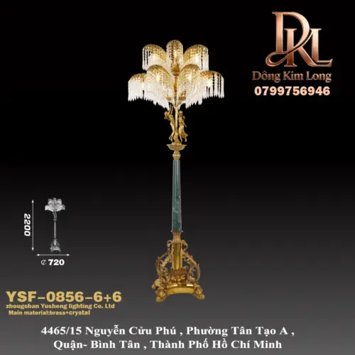 Đèn sàn pha lê sang trọng bằng đồng nguyên chất kiểu Pháp cổ điển, lớn, trang trí cho sảnh, tiền sảnh và phòng khách phong cách Châu Âu YSF-0856-6+6