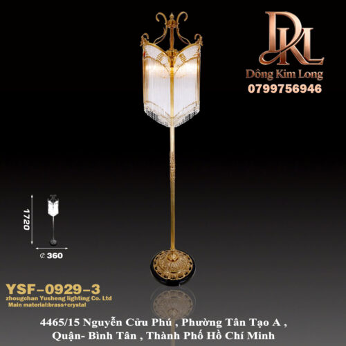 YSF-0929-3 Đèn đứng bằng đồng nguyên chất kiểu Pháp, đèn chùm pha lê phong cách châu Âu sang trọng cho phòng khách, phòng ngủ, phòng làm việc, biệt thự và câu lạc bộ YSF-0929-3