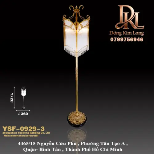 Đèn đứng bằng đồng nguyên chất kiểu Pháp, đèn chùm pha lê phong cách châu Âu sang trọng cho phòng khách, phòng ngủ, phòng làm việc, biệt thự và câu lạc bộ YSF-0929-3