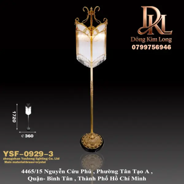 Đèn đứng bằng đồng nguyên chất kiểu Pháp, đèn chùm pha lê phong cách châu Âu sang trọng cho phòng khách, phòng ngủ, phòng làm việc, biệt thự và câu lạc bộ YSF-0929-3