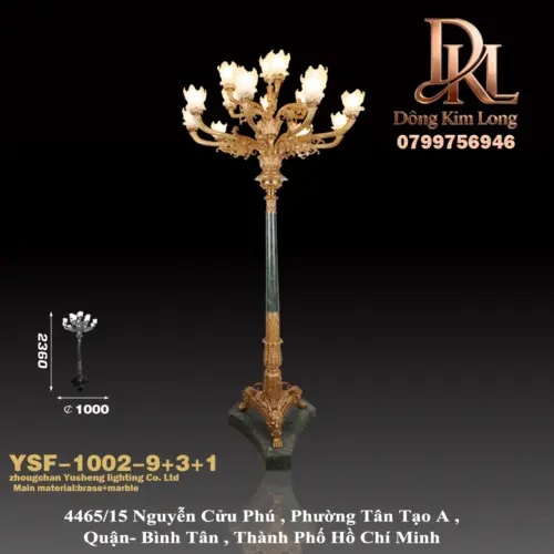 Đèn sàn bằng đồng kiểu Pháp của Jiade, đèn sàn lớn cho khách sạn và biệt thự, đèn chiếu sáng nghệ thuật sang trọng bằng đồng YSF-1002-9+3+1