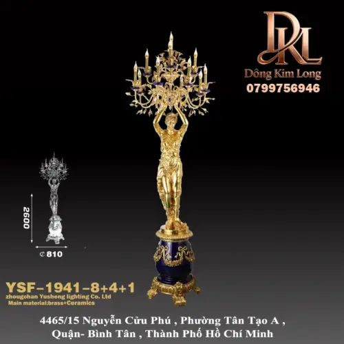 Biệt thự kiểu châu Âu, kiểu Pháp đặt đèn sàn bằng đồng và đá cẩm thạch lớn sang trọng YSF-1941-8+4+1