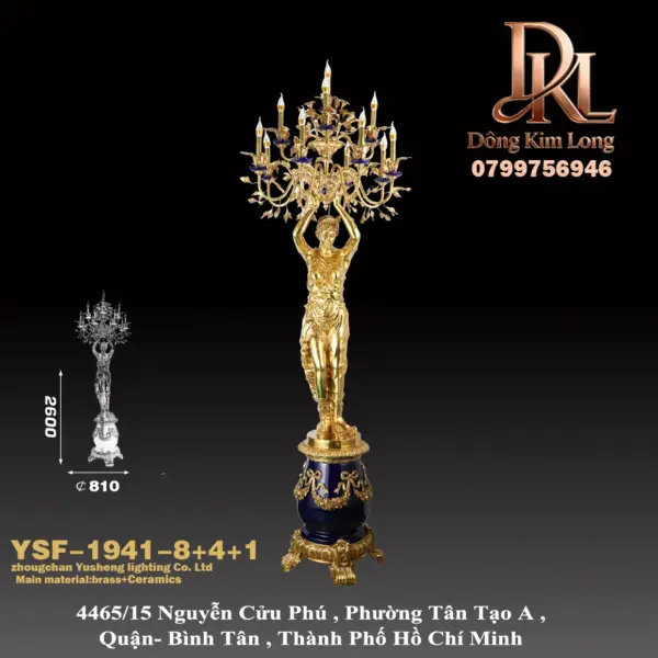 YSF-1941 Biệt thự kiểu châu Âu, kiểu Pháp đặt đèn sàn bằng đồng và đá cẩm thạch lớn sang trọng YSF-1941-8+4+1