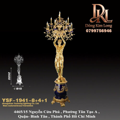 YSF-1941-8+4+1 Biệt thự kiểu châu Âu, kiểu Pháp đặt đèn sàn bằng đồng và đá cẩm thạch lớn sang trọng YSF-1941-8+4+1
