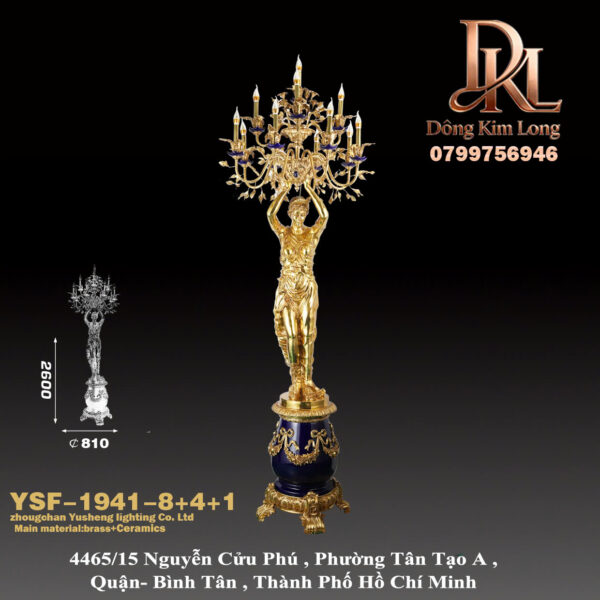 YSF-1941-8+4+1 Biệt thự kiểu châu Âu, kiểu Pháp đặt đèn sàn bằng đồng và đá cẩm thạch lớn sang trọng YSF-1941-8+4+1