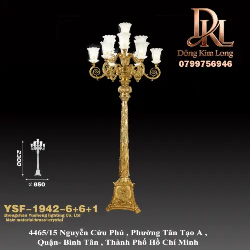 Đèn cây phong cách Pháp sang trọng, phù hợp phòng khách biệt thự châu Âu, sảnh lớn, khách sạn cao cấp và phòng chờ câu lạc bộ, toàn bộ làm bằng đồng YSF-1942-6+6+1