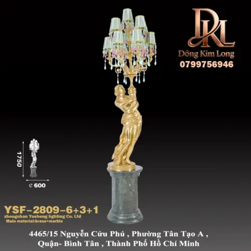 Đèn sàn phòng khách lớn bằng đồng kiểu Pháp phong cách Châu Âu, sảnh khách sạn biệt thự, tượng sáng tạo, đồ trang trí nghệ thuật YSF-2809-6+3+1